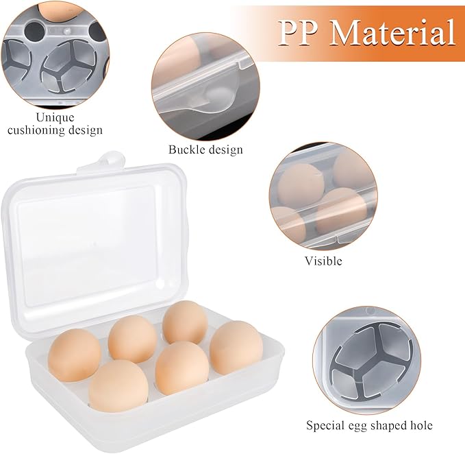 2 Pack Egg Container, Shockproof Camping Egg Holder, Clear Egg Container For Refrigerator, Leakproof Egg Holder for Camping Picnic Travel Outdoor, Portable Egg Carriage for Tray(6 Gird)