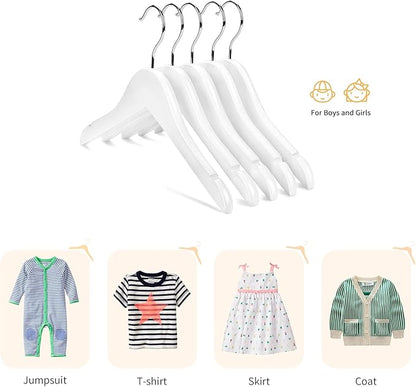 Nature Smile Kids Baby Children Toddler Wooden Shirt Coat Hangers with Notches and Anti-Rust Chrome Hook Pack of 10 (White)