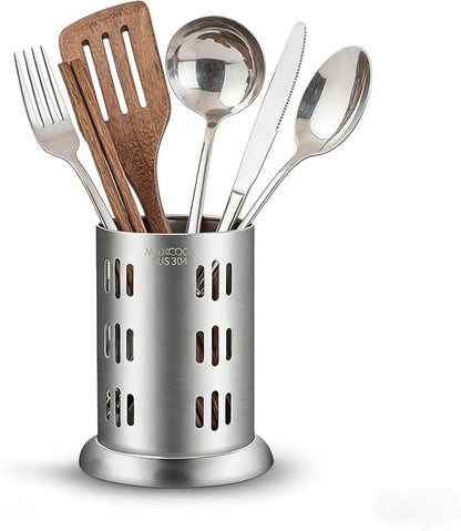 MAXCOOK Stainless Steel Chopstick Holder, 18/8 Stainless Steel Utensil Holder for Countertop, Round Drain Holes