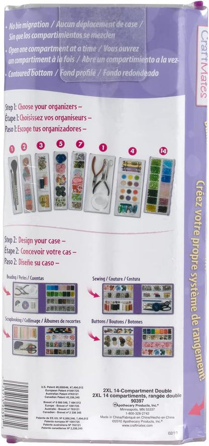 Craft Mates Bead Organizer and Plastic Storage Containers for Crafts, Buttons, Pins and More, 14 Locking Compartments (Display)