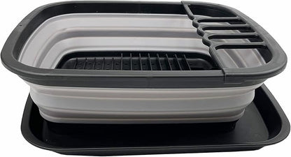 SAMMART 8L (2.11Gallons) Collapsible Plastic Dish Drainer with Drainer Board - Foldable Drying Rack Set - Portable Dinnerware Organizer - Space Saving Kitchen Utensil Storage Tray (Black/Alloy Grey)