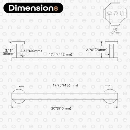 20 Inch Bathroom Towel Bar Bath Towel Rack Kitchen Towel Holder Towel Shelf Wall Mounted SUS304 Stainless Steel Brushed Nickel AN4001BR-L20