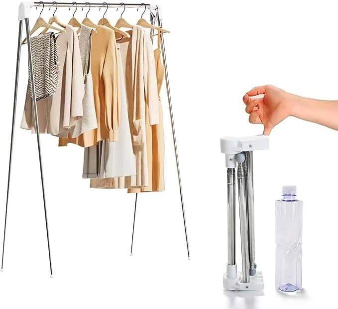 Portable Travel Garment Rack, Collapsible Clothes Rack, White, Stainless Steel, 16"D x 35"W x 53"H, 8.8 Pounds, Foldable, Portable, Collapsible