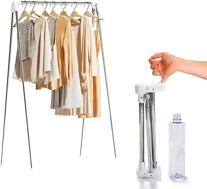 Portable Travel Garment Rack, Collapsible Clothes Rack, White, Stainless Steel, 16"D x 35"W x 53"H, 8.8 Pounds, Foldable, Portable, Collapsible