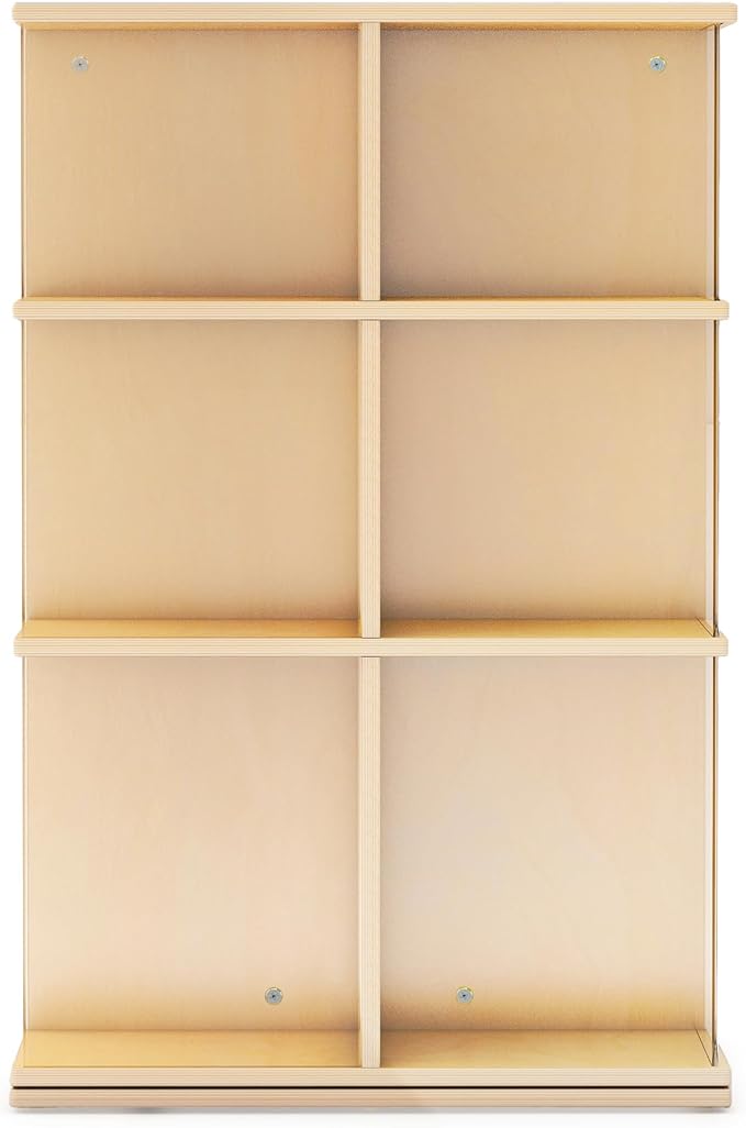 EdQ Rotating Big Book Display – Natural: 3-Tier Wooden Bookshelf for Kids' Room with Acrylic Sides | 360° Spinning Bookcase with Multi-Size Shelves for Home and Classroom Storage & Organization