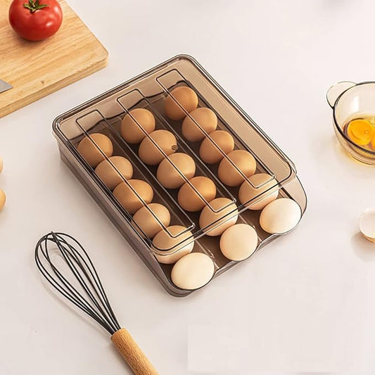 OnDisplay Stackable Acrylic Gravity Egg Tray Holder for Fridge - Food-Safe PET Refrigerator Storage Bin for Eggs (Brown, Single Tray)