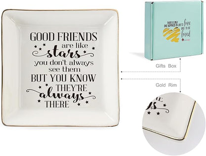 HOME SMILE Good Friends Bestie Birthday Gifts for Women Her Ring Trinket Dish Jewelry Tray-Good Friends are Like Stars - You Don't Always See Them But You Know They're Always There, Friendship Gifts