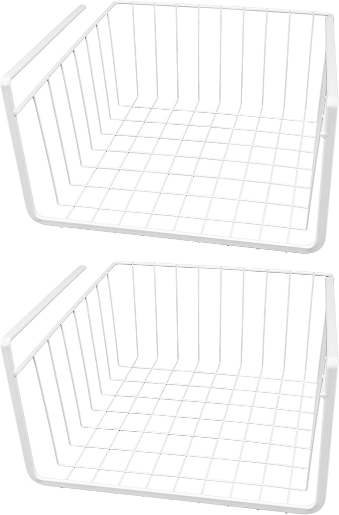 Southern Homewares White Wire Under Shelf Storage Basket Set – 4-Piece Under Cabinet Hanging Storage for Kitchen, Pantry, Organization (10.25" L x 10" W x 4.63" H, 1, Pack of 2)