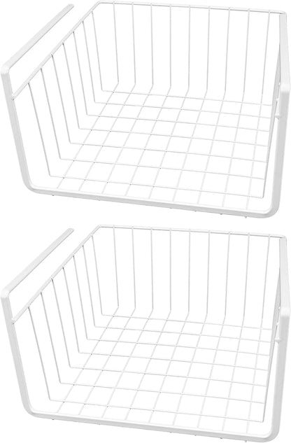 Southern Homewares White Wire Under Shelf Storage Basket Set – 4-Piece Under Cabinet Hanging Storage for Kitchen, Pantry, Organization (10.25" L x 10" W x 4.63" H, 1, Pack of 2)