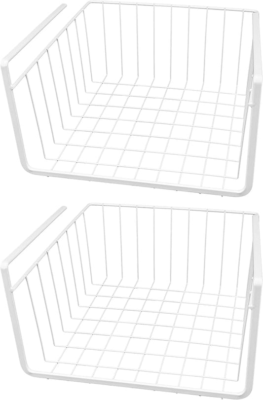 Southern Homewares White Wire Under Shelf Storage Basket Set – 4-Piece Under Cabinet Hanging Storage for Kitchen, Pantry, Organization (10.25" L x 10" W x 4.63" H, 1, Pack of 2)