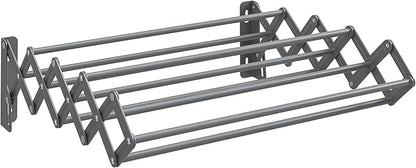 SONGMICS Clothes Drying Rack, Wall-Mounted Drying Rack Clothing, Small Accordion Laundry Rack, 9 Staggered Hanging Rods, Expandable and Retractable, Dove Gray ULLR802G01