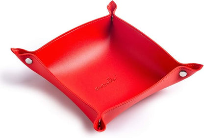 SANQIANWAN Leather Jewelry Valet Tray for Women and Man, Portable Entryway Table Tray Bedside Nightstand Desk Tray Small Catchall Travel Dish Plate for Key,Wallet,Watch,Coin (Red-B)
