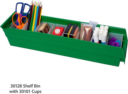 Akro-Mils 30128 Plastic Shelf Bins, Heavy Duty Storage Bins for Garage, Closet, and Drawer Organization, 18-Inch x 4-Inch x 4-Inch, Green, 12-Pack
