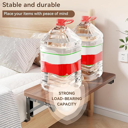 HomeBeyond Foldable Wooden Bedside Shelf, Simple Night Stand & Side Organizer for Phone, Tablet, Water Cup, Books – No-Hole Bedside Caddy for Easy Storage