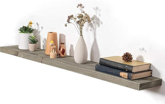 Fun Memories Floating Shelves for Wall Decor, 48"x8" Rustic Reclaimed Wood Shelves, Heavy-Duty Wall Mounted Shelves with Invisible Brackets for Living Room, Bedroom, Kitchen, Grey Finish, Set of 2