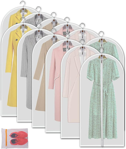 Garment storage clothing bags - 48 inch PEVA garment covers closet storage bag set for 12pcs with Mesh Laundry Bag Included