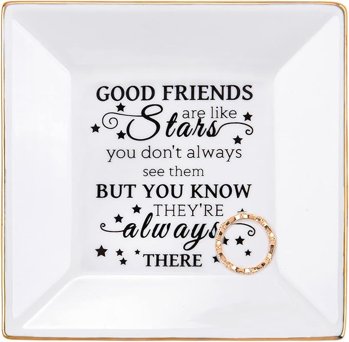 Friend Gifts for Women - Ceramic Ring Trinket Dish Jewelry Tray - Birthday for Her Best Friends Female - Friendship Gifts for Women Friends - Good Friends are Like Stars Gift