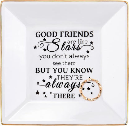 Friend Gifts for Women - Ceramic Ring Trinket Dish Jewelry Tray - Birthday for Her Best Friends Female - Friendship Gifts for Women Friends - Good Friends are Like Stars Gift