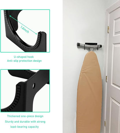 Ironing Board Holder Wall Mount, Ironing Board Hanger for T or Y Leg, Laundry Room Wall Hook for Iron Board Holder, Black