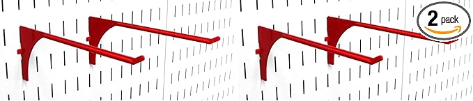 Wall Control Pegboard 9in Reach Extended Slotted Hook Pair - Slotted Metal Pegboard Hooks Pegboard and Slotted Tool Board – Red (Pack of 2)