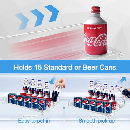 Jaxbo Drink Organizer For Fridge, Adjustable Self Pushing Drink Dispenser for Refrigerator Organizers and Storage, Automatic Fridge Drink Organizer, 3 Rows, 14.96" D - Holds up to 15 Cans