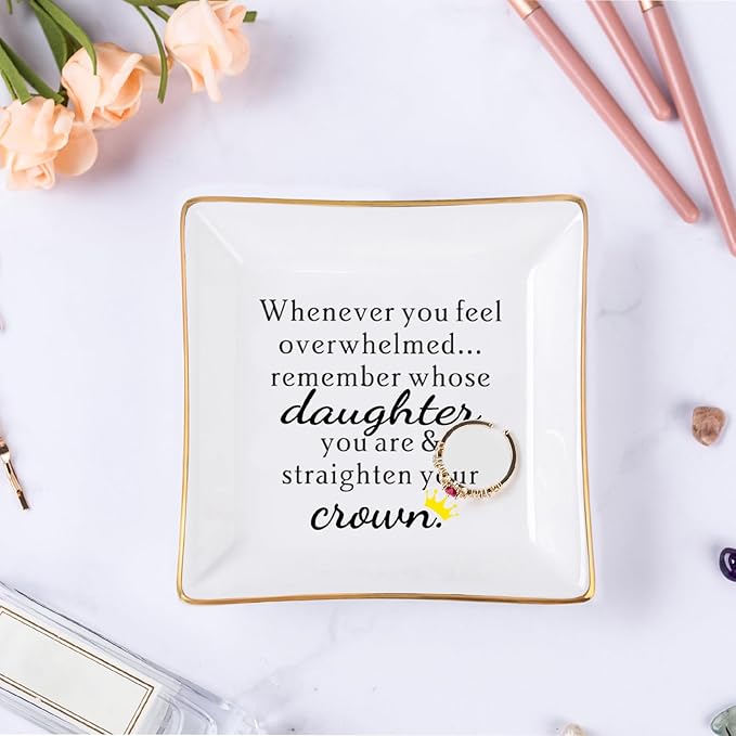 Piudee Daughter Gift from Mom, Gifts for Daughter Ring Dish - When You Feel Overwhelmed...Straighten Your Crown, Christmas Birthday Gift for Daughter Adult Valentines Wedding Mothers' Day Gifts