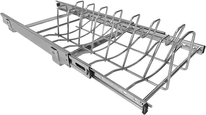 STORKING Slide Out Pan and Pot Lid Organizer For Under Cabinet, Wire Dividers Kitchen Pull Out Pot Lid Rack Organization And Storage, Full-Extension Rail, 12" W X 20" D