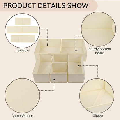 12 Pack Drawer Organizer Clothes Set,Foldable Fabric Closet Dresser Storage Dividers,Closet Organizer and Storage for Nursery,Underwear,Bra,Sock,Tie,Beige