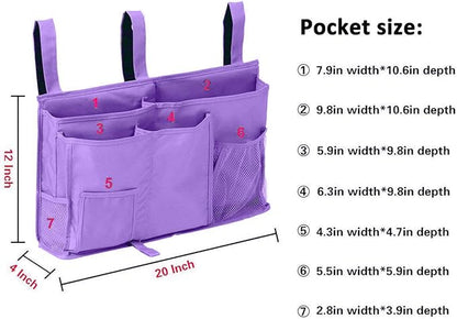 Bunk Bed Organizer - Bedside Storage Caddy with Pocket, Hanging Organizer for Camp, Dorm, Room, Hospital Bed Rail and More (Purple)