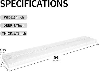 BGMG Wood Floating Shelves for Wall 54 inch Set of 2,White Floating Shelves,Solid Wood Wall Mount Shelves for Bathroom Living Room Bedroom Kitchen Farmhouse -54x 6.7 x1.75 inch