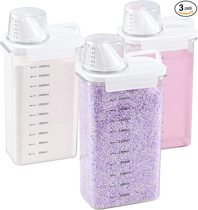 3 Packs Plastic Liquid Laundry Detergent Dispenser, 78 Oz Laundry Detergent Dispenser for Fabric Softener, Bleach, Powder, Beads