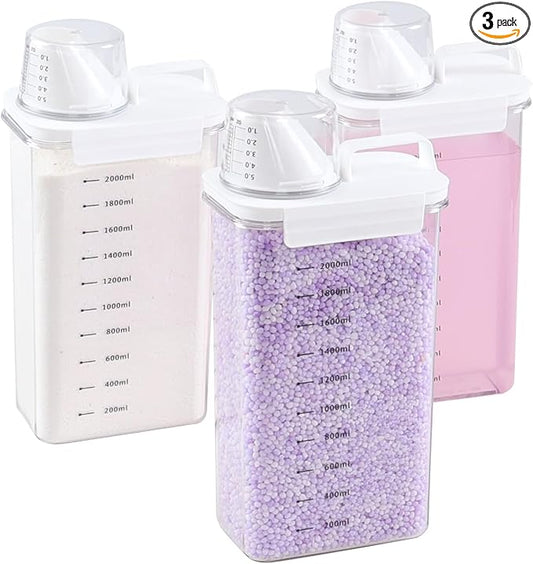 3 Packs Plastic Liquid Laundry Detergent Dispenser, 78 Oz Laundry Detergent Dispenser for Fabric Softener, Bleach, Powder, Beads