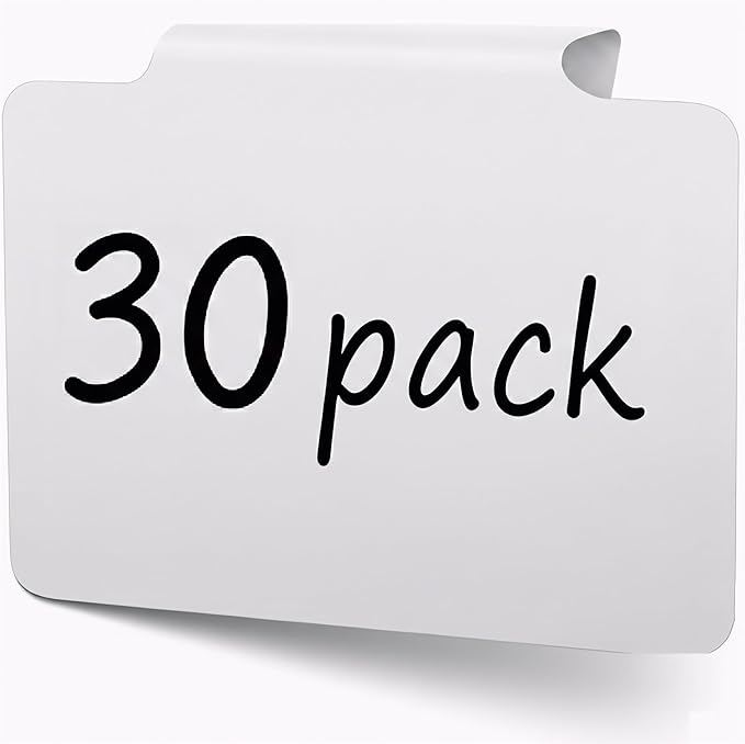 30 Basket Labels Clip On for Pantry Organization and Storage 3x4 in Baskets Bin Labels - Plastic Small Labels for Baskets - White Bin Clip Labels for Baskets - Basket Tags Dry Erase Bin Labels Clip On