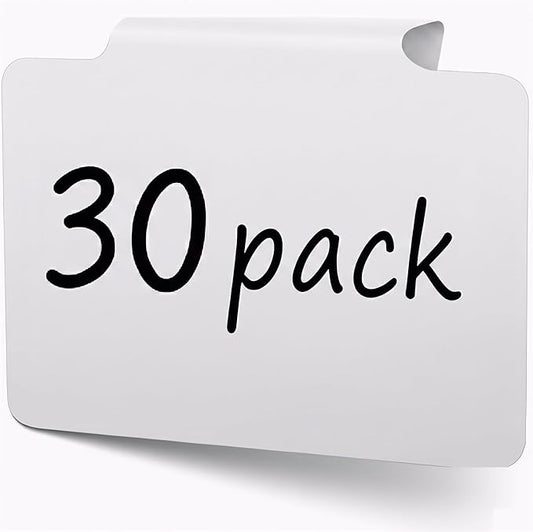 30 Basket Labels Clip On for Pantry Organization and Storage 3x4 in Baskets Bin Labels - Plastic Small Labels for Baskets - White Bin Clip Labels for Baskets - Basket Tags Dry Erase Bin Labels Clip On