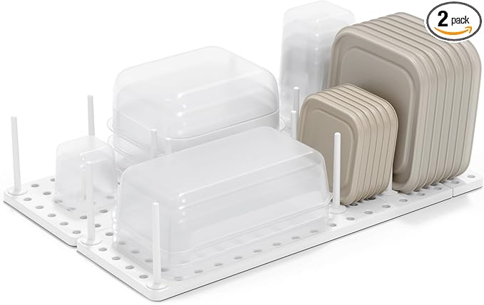 Peggy Kitchen Drawer Cupboard Organizer Tray - Adjustable Storage System For Food Containers, Cookware, Serveware, Utensils and More, White