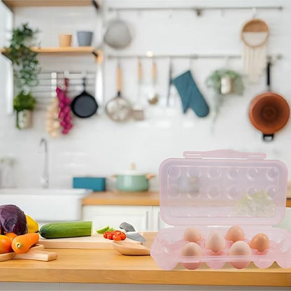 Portable Plastic Egg Storage Box, 18 Tray Shockproof Egg Protector Tray, Folding Eggs Holder Carrier, Eggs Slot Tray Holder Box, for Outdoor Camping Picnic BBQ Hiking(Pink)