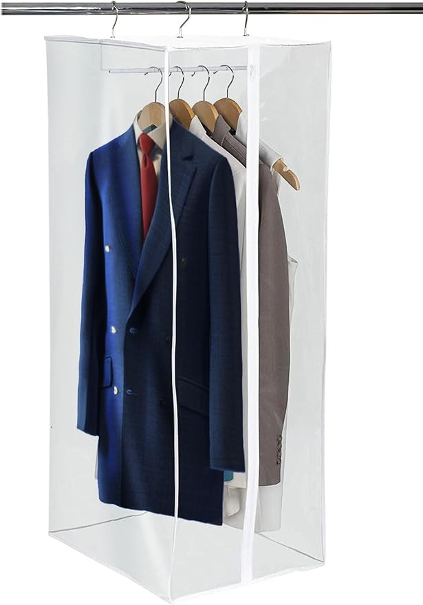 Garment Bag - Clear Hanging Closet Organizer - Durable Zippered Cover with Rod Protects Dresses, Suits, and Jackets from Dust and Moist- Top Metal Frame to Keep All Your Stuff in Shape- 42" x 20" x 15
