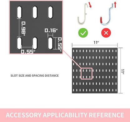 33"x22" Pegboard Combination Kit and 18 Accessories(Shelf Storage Bins Hook Brackets Clips) No Punching for Garage Kitchen Living Room Bathroom Office,Pegboard Wall Organizer (Black, 6)