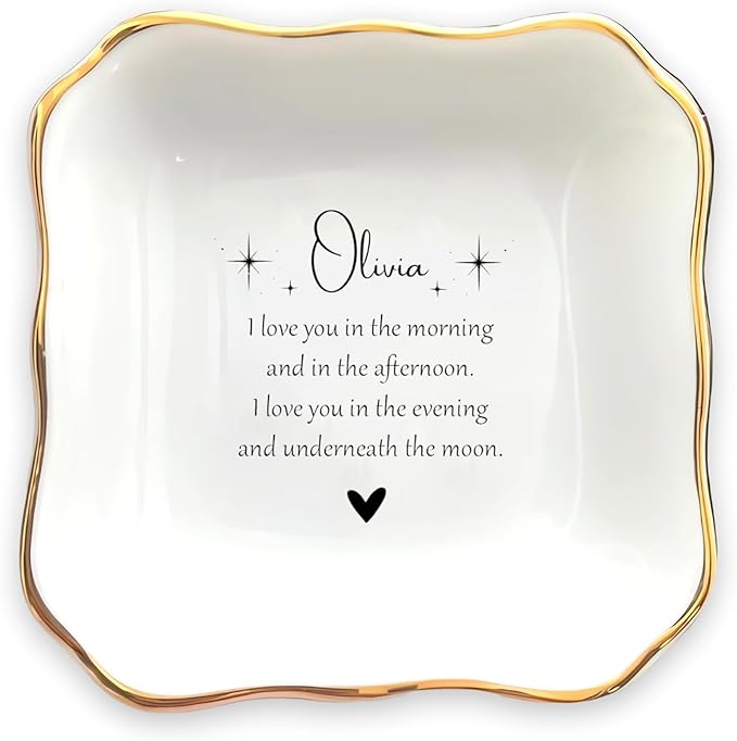 HatafaFurni Custom Daughter Ring Dish from Mom, Daughter Christmas Gift, Trinket Tray for Her, Personalized Jewelry Dish Gifts for Granddaughter, Gifts for Her