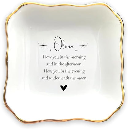 HatafaFurni Custom Daughter Ring Dish from Mom, Daughter Christmas Gift, Trinket Tray for Her, Personalized Jewelry Dish Gifts for Granddaughter, Gifts for Her