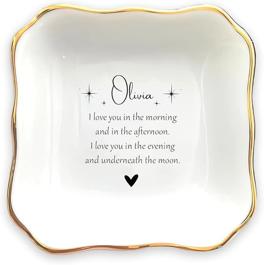 HatafaFurni Custom Daughter Ring Dish from Mom, Daughter Christmas Gift, Trinket Tray for Her, Personalized Jewelry Dish Gifts for Granddaughter, Gifts for Her