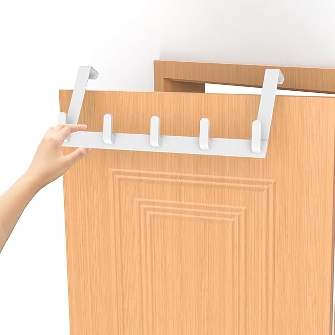 CHAUNCEY HOME Over The Door Hooks Hanger with Extended Arms, Fits 1 3/8" Doors, L7U - Coat Rack, Bathroom Accessories and Towel Organizer Holder for Coat Robe Hat - 1 Pack, White