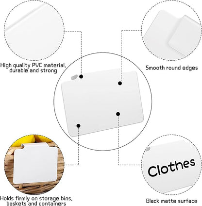 18 Pcs White Basket Labels Clip on Removable Hanging Label Holder with Chalk Markers for Storage Bin Basket Box Kitchen Pantry