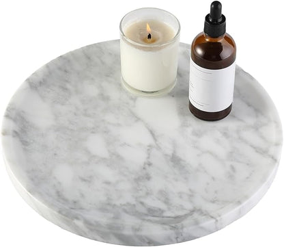 Natural Marble Decorative Tray for Bathroom Bedroom Kitchen Dresser, 11” Round Vanity Trays for Jewelry, Perfume, Cosmetic, Candle, Countertop Storage Organizer for Home Decor White, Arabescato