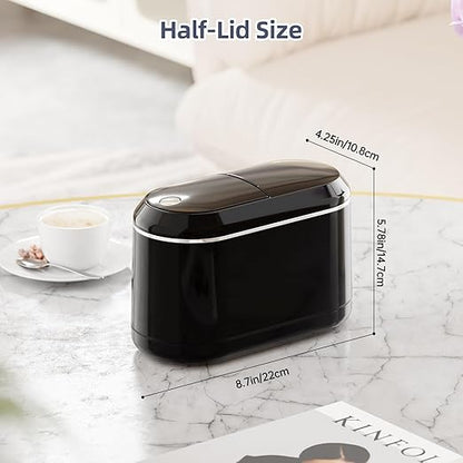 Mini Trash Can for Desk with 5 Rolls of Trash Bags, Small Press-Top Countertop Garbage Bin, Removable Waste Basket for Bedroom, Vanity, Coffee Table, Kitchen (Black Half-Lid)