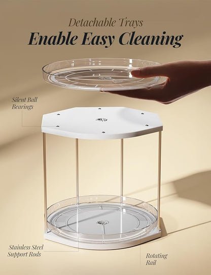 2 Pack 2 Tier Lazy Susan Turntable Organizer – 9.05” Rotating Spice Rack Organizer for Cabinet, Pantry, Tabletop & Counter – Clear Acrylic Lazy Susan for Kitchen, Bathroom & Vanity