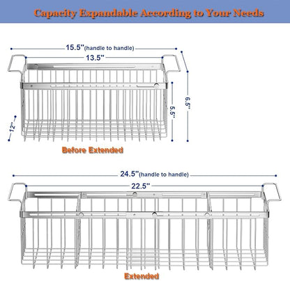 Freezer Organizer Bins for Chest Freezer, Capacity Expandable Deep Freezer Baskets Hanging Chest Freezer Organizer with Divider Sheets, Length Extendable Between 15.5" ~ 24.5"