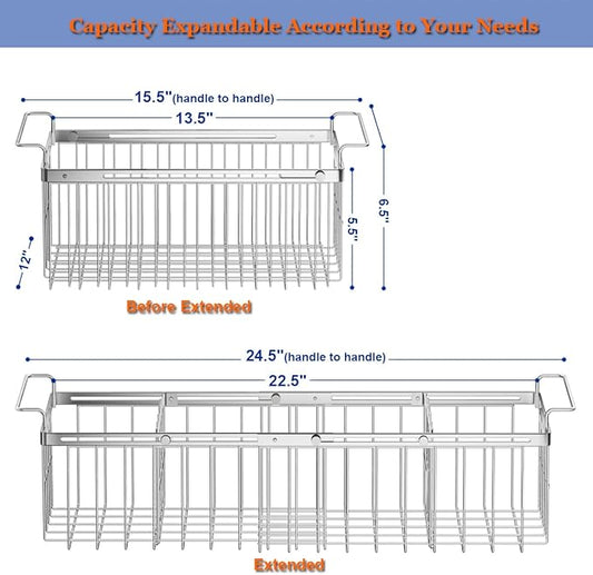 Freezer Organizer Bins for Chest Freezer, Capacity Expandable Deep Freezer Baskets Hanging Chest Freezer Organizer with Divider Sheets, Length Extendable Between 15.5" ~ 24.5"