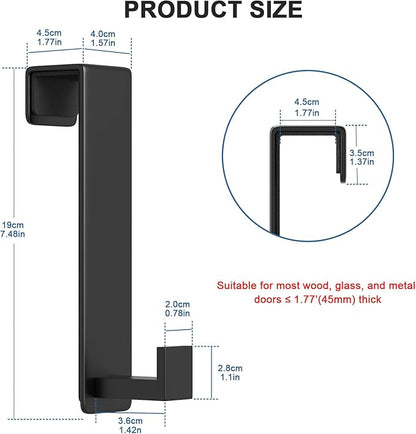 PMMASTO 2-Pack Over The Door Hooks - Rustproof Stainless Steel Door Hangers Fits for 1-3/4 Inch Thick Doors, Non-Marking and Tool-Free Easy Install (Black, L Shape)