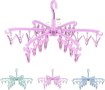 Foldable Drying Rack with 24 Clips for Drying Socks Lingerie Baby Clothes Drying Towels Rotatable Sock Drying Rack